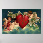 Vintage Victorian Valentine's Day Angels on Clouds Posters