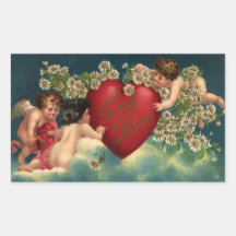 Vintage Victorian Valentine's Day Angels on Clouds Rectangle Stickers