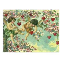 Vintage Victorian Valentines Day Cupids Heart Tree Postcard