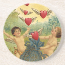 Vintage Victorian Valentine's Day Cupids Hearts Coaster