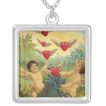 Vintage Victorian Valentine's Day Cupids Hearts Necklace