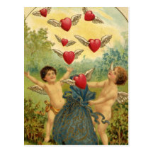 Vintage Victorian Valentine's Day Cupids Hearts Post Card