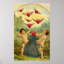 Vintage Victorian Valentine's Day Cupids Hearts Print