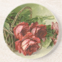 Vintage Victorian Valentine's Day Red Roses Coaster