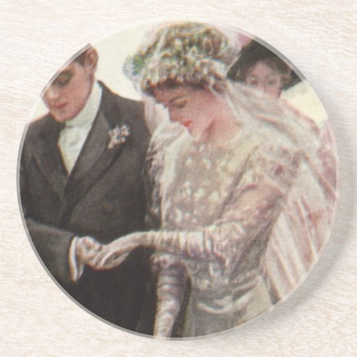 Vintage Victorian Wedding Ceremony, Bride Groom Beverage Coasters