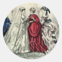 Vintage Victorian Wedding Party, Bride Bridesmaids Round Sticker