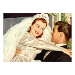 Vintage Wedding Bride and Groom, Happy Newlyweds Announcement