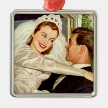 Vintage Wedding Bride and Groom, Happy Newlyweds Ornaments