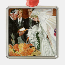 Vintage Wedding Ceremony, Bride Groom Newlyweds Ornaments