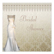 Vintage Wedding Gown Pearls & Lace Bridal Shower Personalised Announcements