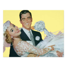 Vintage Wedding, Groom Carrying Bride, Newlyweds Personalized Invitations