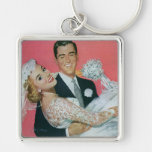 Vintage Wedding, Groom Carrying Bride, Newlyweds Key Chain