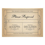 Vintage Wedding Ticket  RSVP Personalized Invite