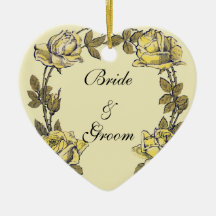 Vintage Wedding, Yellow Antique Garden Rose Wreath Christmas Tree Ornament