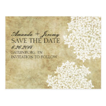Vintage White Queen Anne's Lace Save the Date Post Card