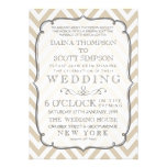 Vintage White Tan Neutral Chevron Stripes Wedding Custom Announcement