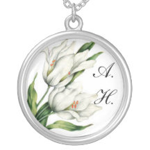 Vintage White Tulip Drawing Necklace