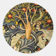 Vintage William Morris Woodpeckers Round Stickers