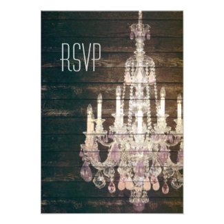 vintage woodgrain purple chandelier wedding RSVP Custom Invite