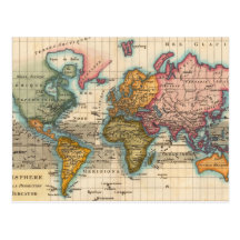 Vintage World Map Postcard