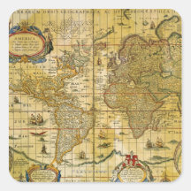 Vintage World Map Square Stickers