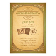 Vintage World Travel Bat Mitzvah Invitation