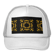 Vintage Yellow, Black Floral Damasks Retro Pattern Hat