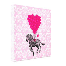 Vintage zebra & pink  heart balloons gallery wrapped canvas