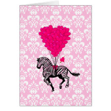 Vintage zebra & pink  heart balloons card