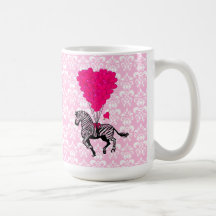 Vintage zebra & pink  heart balloons coffee mugs