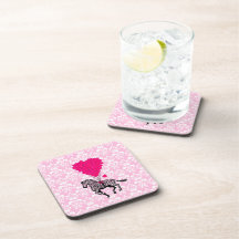 Vintage zebra & pink  heart balloons drink coasters