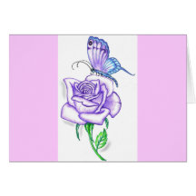 Violet Butterfly with Rose Greeting Card