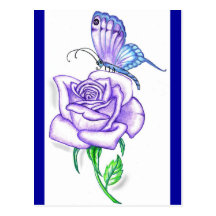 Violet Butterfly with Rose Post Cards