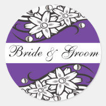 Violet Floral bride & Groom Wedding Envelope Seals stickers