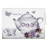 violets tea cup teapot butterflies thank you no... greeting card