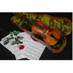 Violin and red rose on black background acrylic cut outs