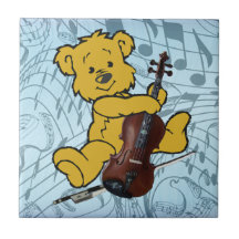 VIOLIN BEAR ON MUSIC NOTES-TILE
