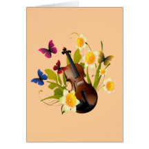 VIOLIN, FLOWERS AND BUTTERFLIES CARDS