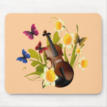 VIOLIN, FLOWERS AND BUTTERFLIES MOUSEPAD