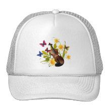 VIOLIN, FLOWERS AND BUTTERFLIES TRUCKER HAT