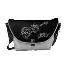 Violin White Line Drawing, Customisable Initials Courier Bag
