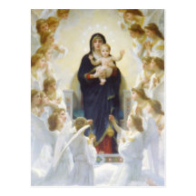 Virgin Mary and Jesus with angels Postcards