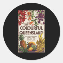 Visit colourful Queensland Round Stickers