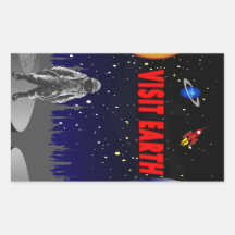 Visit Earth Spaceman Rectangle Sticker