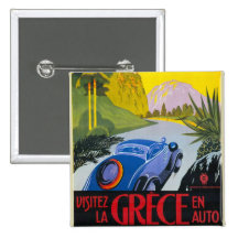 Visitez La Grece En Auto Retro Holiday Poster Button