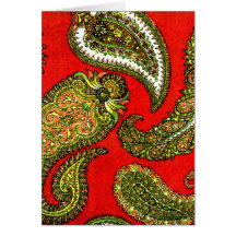 Vivid Red Paisley Note Cards