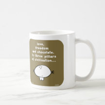 VM8053 love, freedom, chocolate, pillars Mugs