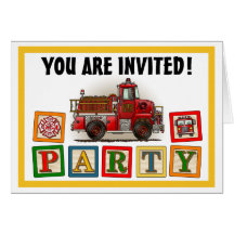 Volunteer Fire Truck Party Invitation Greeting Card