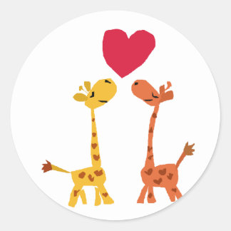 VW- Funny Giraffe Love Cartoon Round Stickers