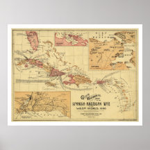 War In West Indies Map 1898 Posters